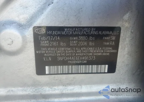 2014 Hyundai Elantra Se z USA, uszkodzony, nr VIN 5NPDH4AE6EH491373